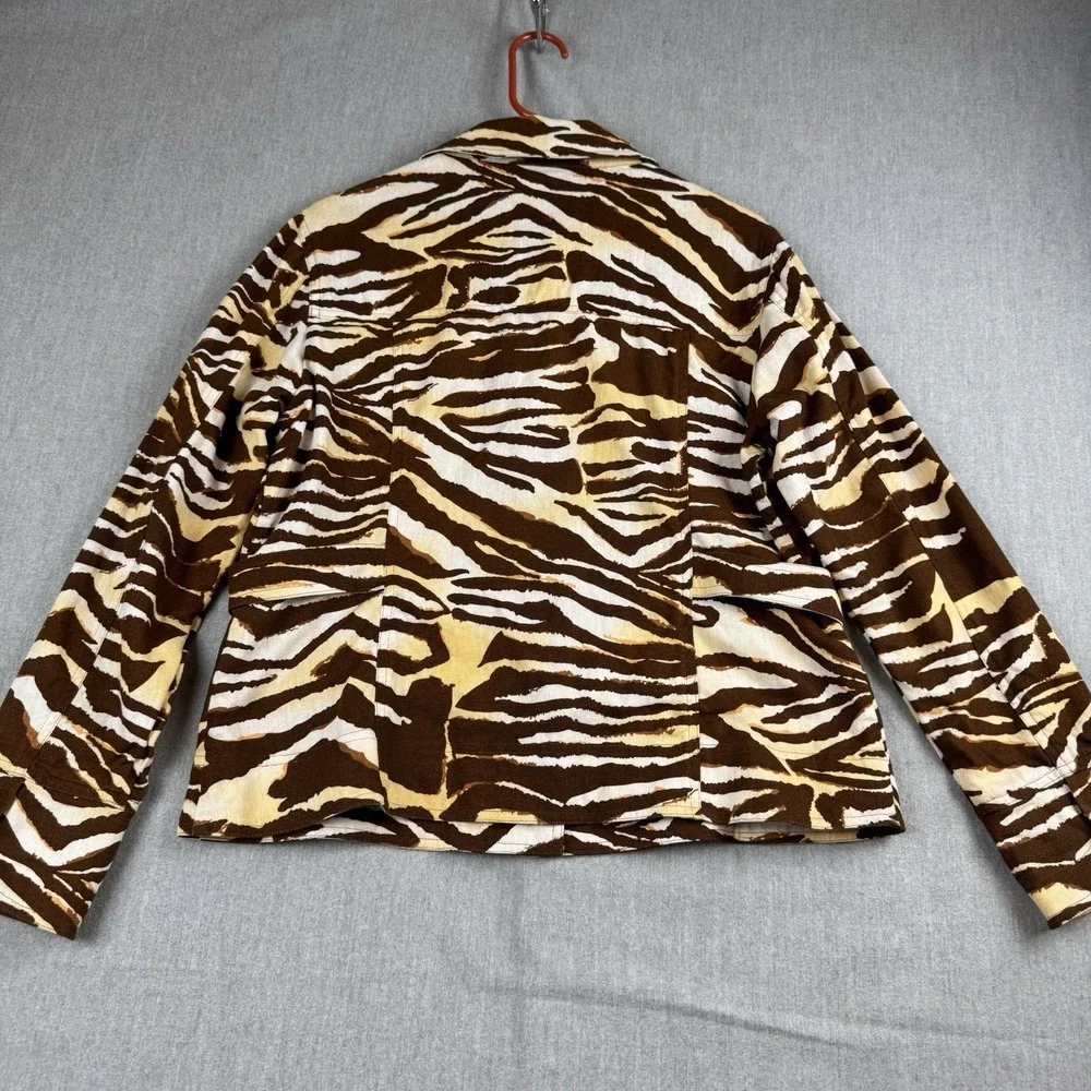 Just B Women's Linen Cotton‎ Denim Jacket Size Large Animal Print Blazer Jacket